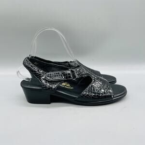 SAS Sandals Womens 8.5 Black Croc Tripad Comfort Slingback Block Heel Shoes
